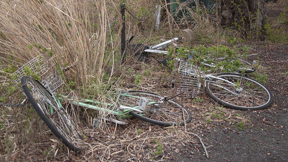 Bikes lay abandoned five years after the 2011 Japan tsunami