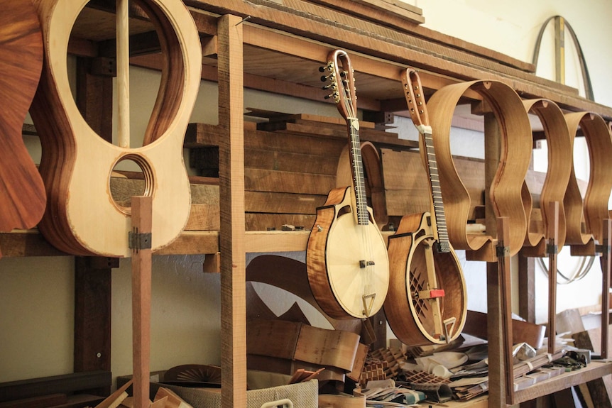 Guitars in the workshop.