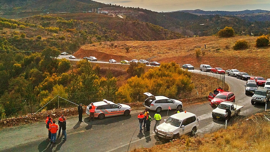 The union blockade of the Cotter Dam construction site began just before 5:00am.