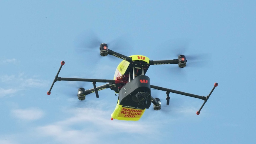 One of the drones in the fleet of Westpac Little Ripper Unmanned Aerial Vehicles which are being used to help patrol beaches.