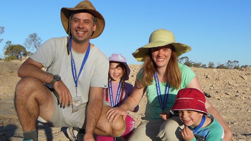 The Gardner-Stephen family from Adelaide find several ichthyosaur phalanges and vertebrae