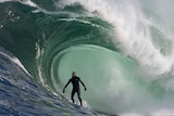 Mick Fanning surfing huge wave at Shipstern Bluff, Tasmania