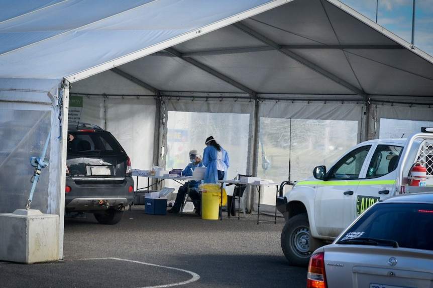 Medical staff manning a drive though testing site in Tamworth