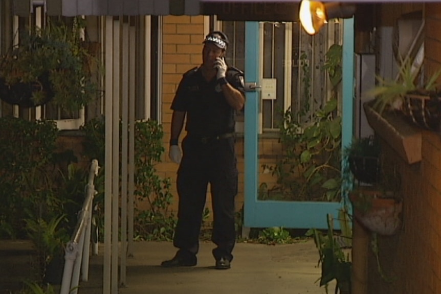 Police at Pinjarra Lodge last night, where four men were stabbed.