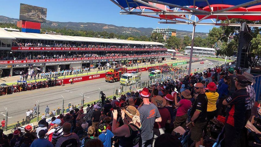 Empty grandstands at a race track