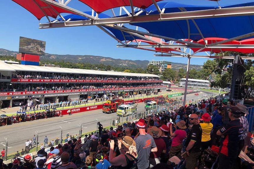 Empty grandstands at a race track