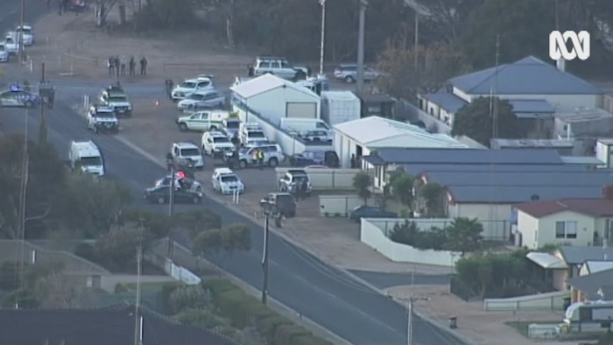 An aerial view of police operations at Wallaroo.