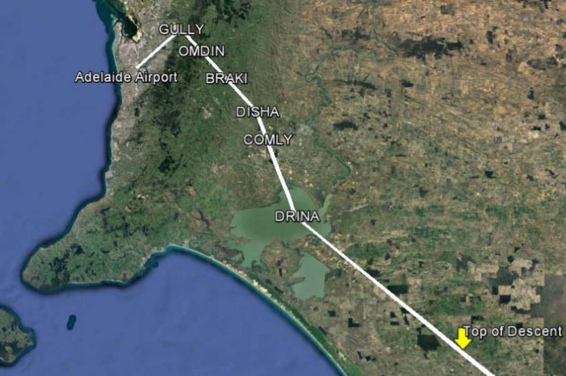 A map of south-east South Australia with a line heading into Adelaide