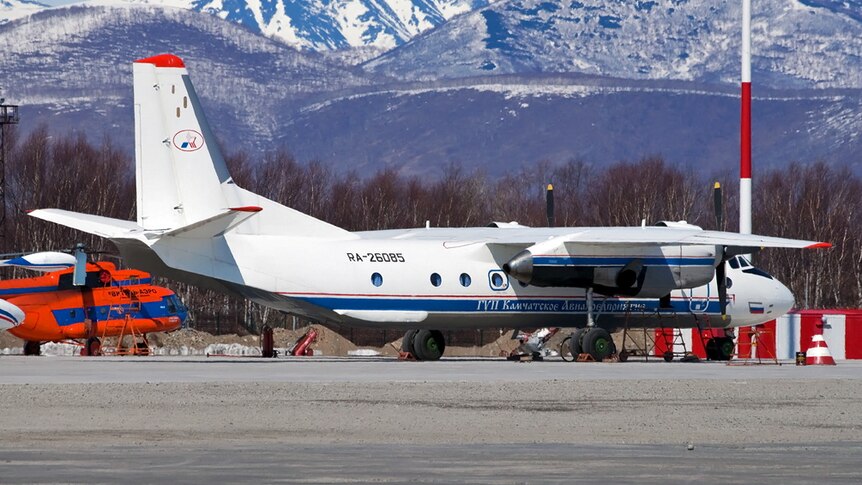 A Russian An-26 plane with the tail number RA-26085 is seen in Petropavlovsk-Kamchatsky.