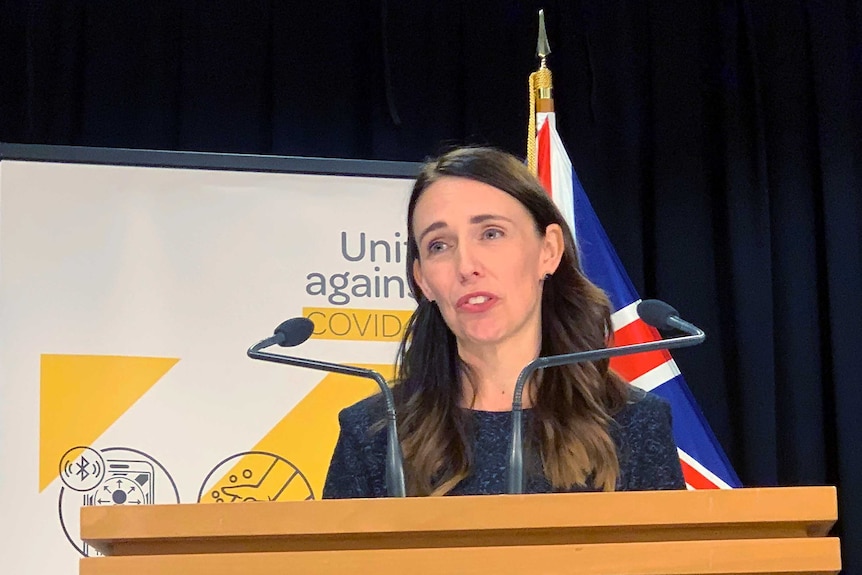 New Zealand's Prime Minister Jacinda Ardern talks to the media