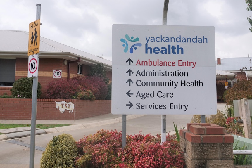 A sign for Yackandandah Health, including Aged Care
