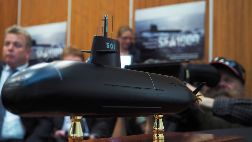 Japanese model submarine on display at industry briefing