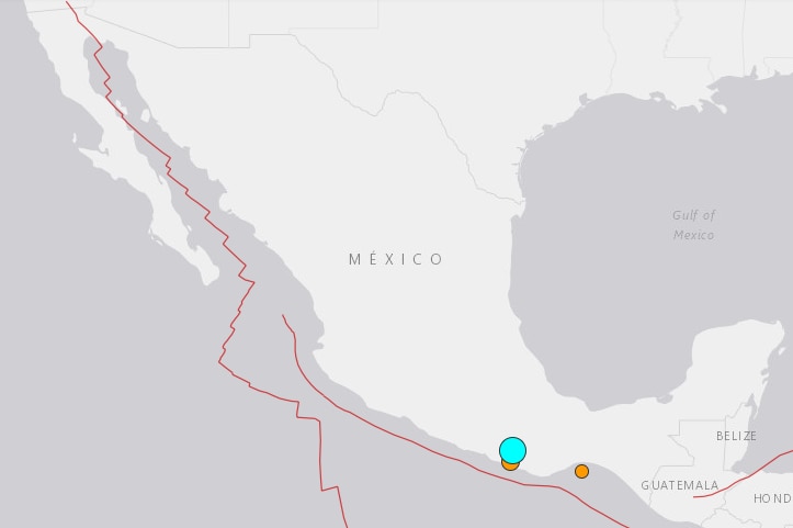 Map of Mexico indicating in blue where the 7.2 magnitude quake struck