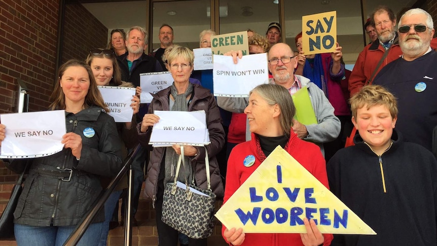 Wooreen residents gather outside South Gippsland Shire council office in protest over proposed broiler farm