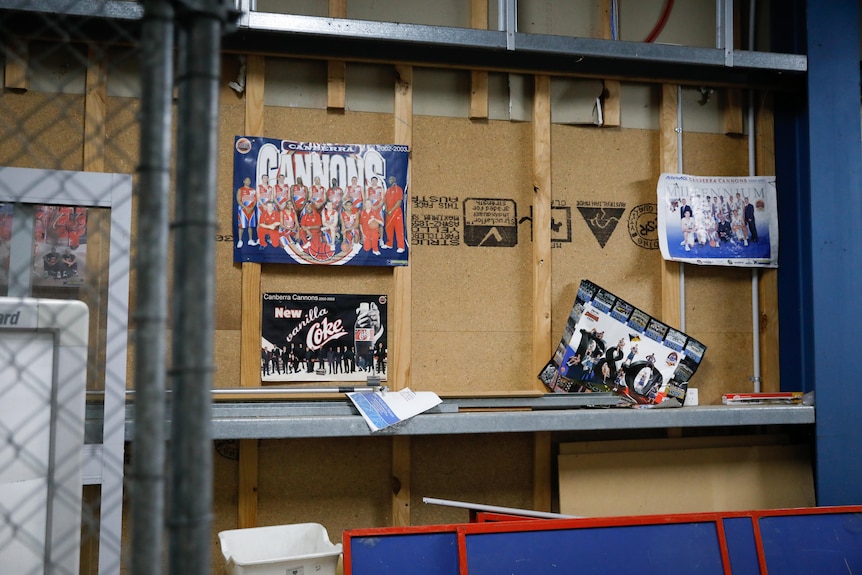 Canberra Cannons memorabilia hanging in the back rooms of the Tuggeranong Basketball Stadium