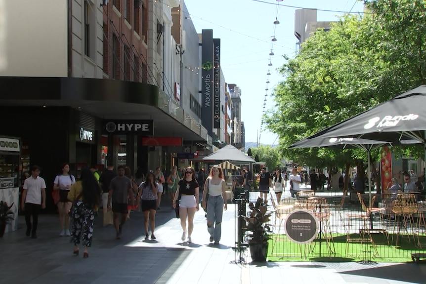 A pedestrian mall with shoppers
