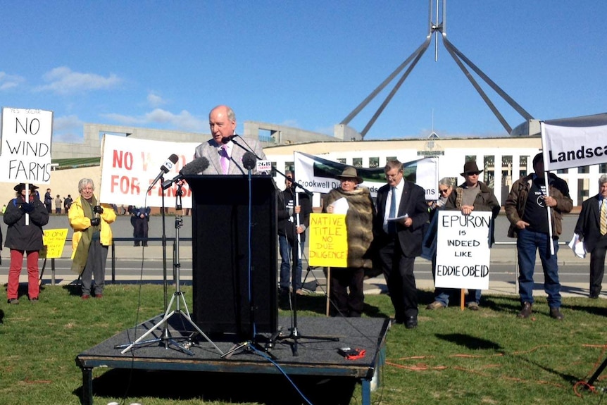 Alan Jones at anti-wind farm protest in Canberra.