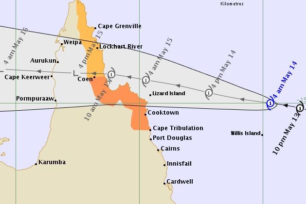 A map showing Tropical Cyclone Ann tracking towards the Far North Queensland coast.