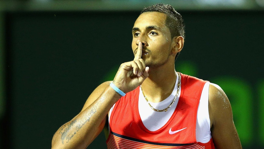 Kyrgios celebrates his victory over Raonic