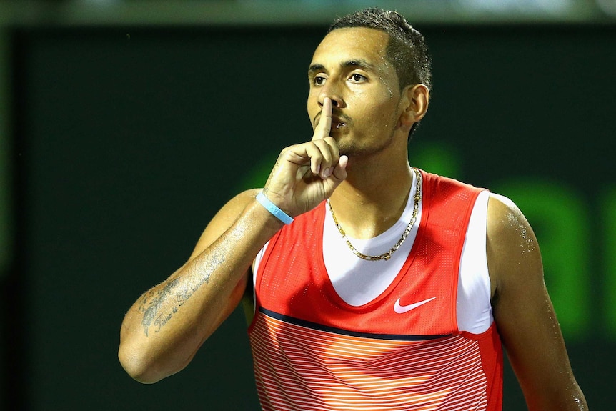 Kyrgios celebrates his victory over Raonic
