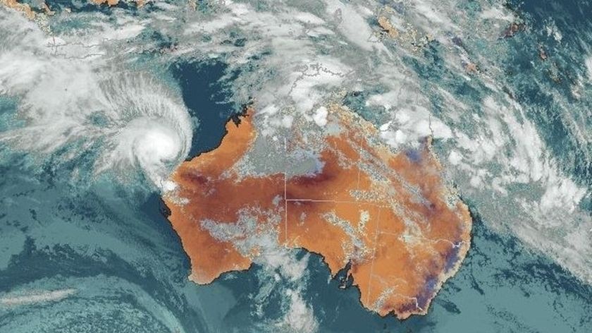 A satellite image of Cyclone Nicholas off the Western Australian coast, captured 9:30pm AWST February 17, 2008.