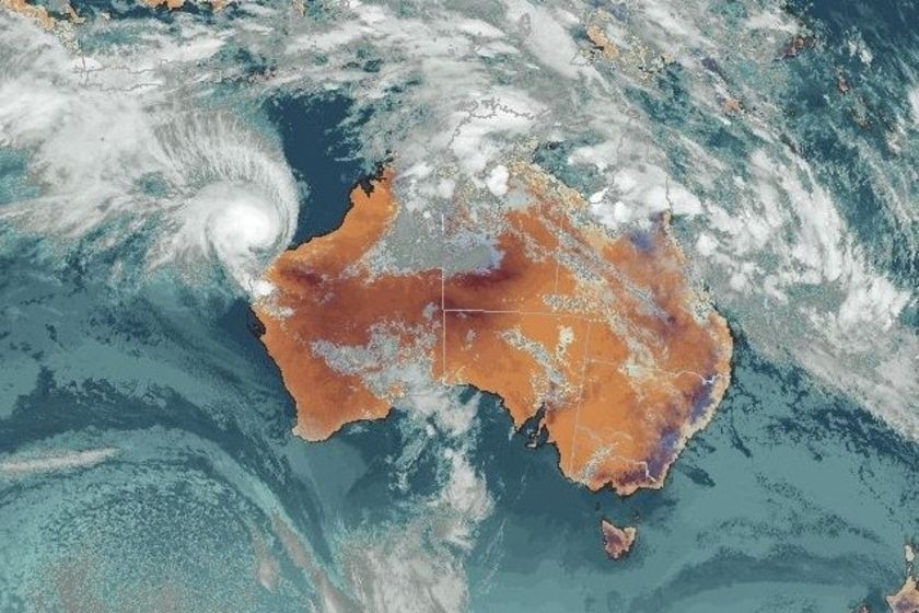 A satellite image of Cyclone Nicholas off the Western Australian coast, captured 9:30pm AWST February 17, 2008.