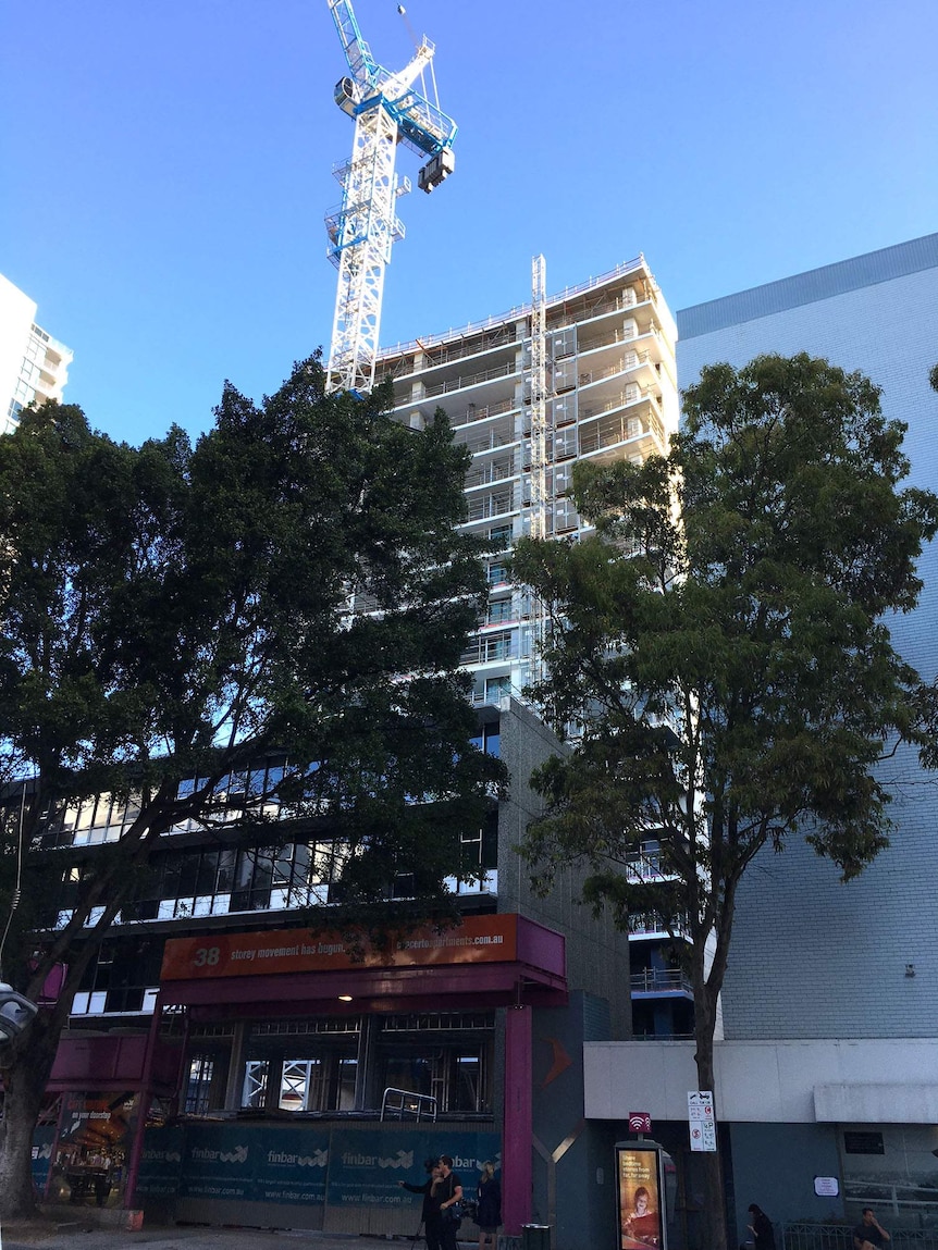 Apartment building under construction.