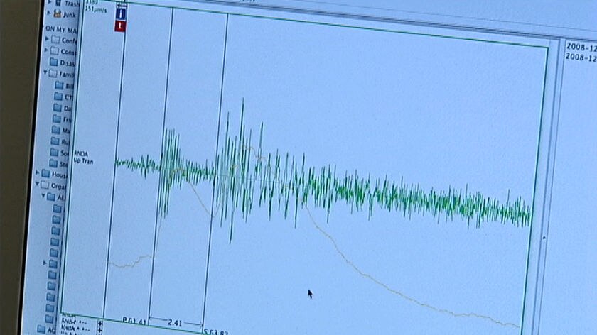 Print-out from a seismograph of a small quake near Canberra.