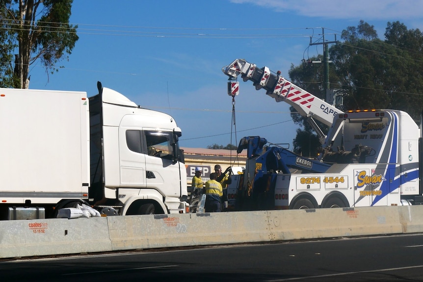 A truck being towed