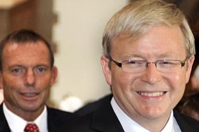 Tony Abbott follows Kevin Rudd after the parliamentary church service in Canberra  (AAP: Alan Porritt)