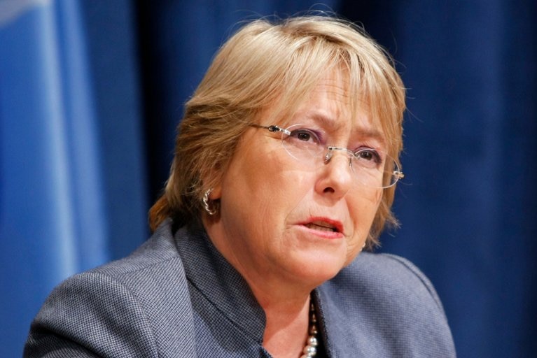 A close up of Michelle Bachelet speaking.