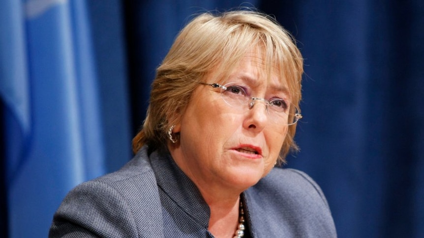 A close up of Michelle Bachelet speaking.