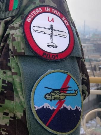 Latifa Nabizada's 'sisters in the sky' shoulder patch on her uniform.