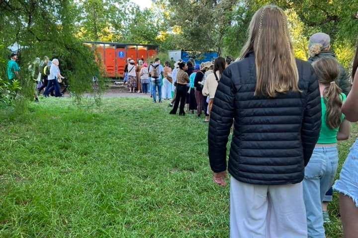 A queue for the toilets at the Womadelaide music festival.