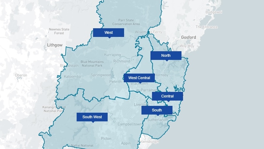 A map of the Sydney districts proposed by the Greater Sydney Commission