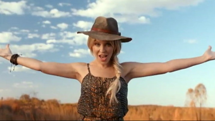 Kylie Minogue wearing an akubra in Australian tourism ad.