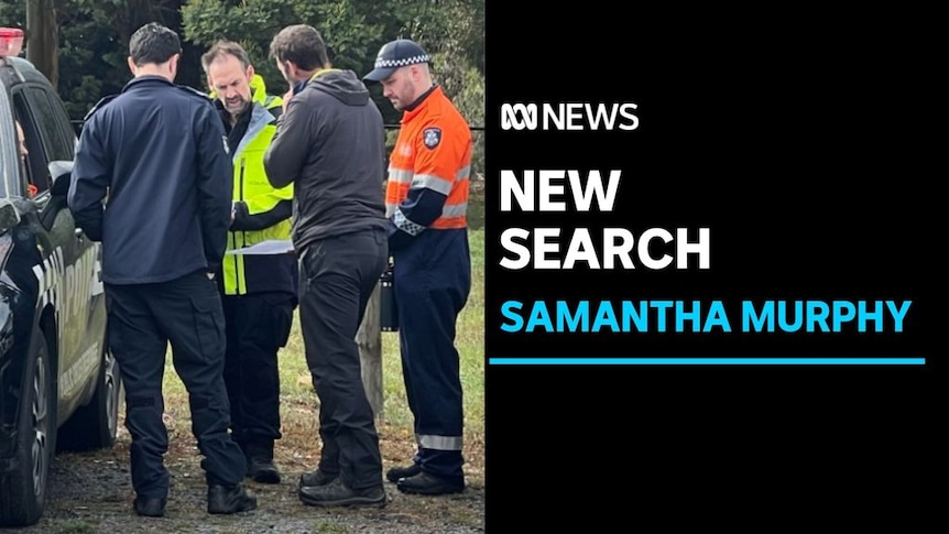 New Search, Smantha Murphy: A group of emergency workers stand next to a car in discussion.