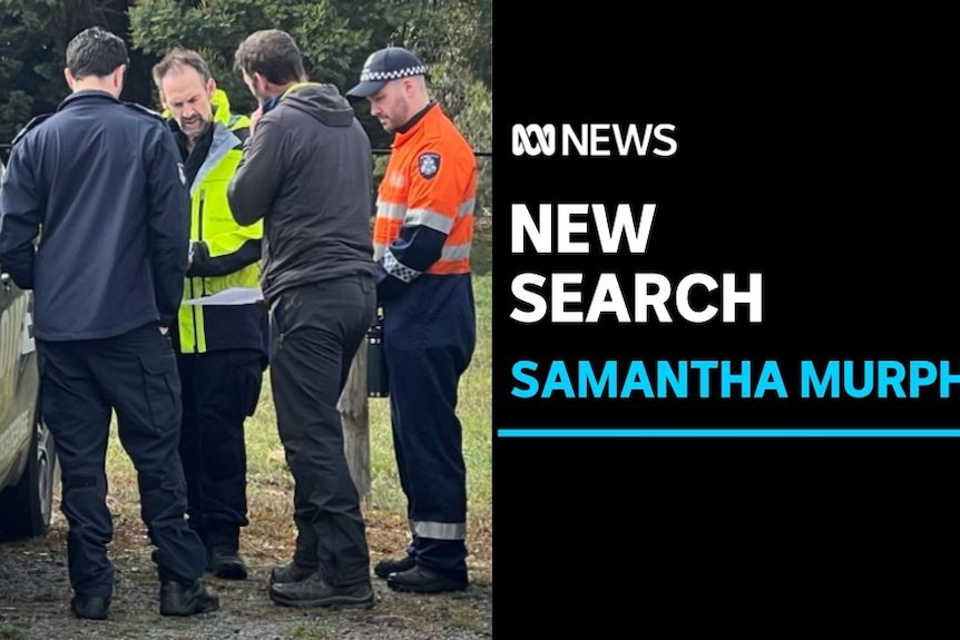 New Search, Smantha Murphy: A group of emergency workers stand next to a car in discussion.