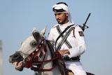 An Amiri Guard on a horse at the Qatar World Cup.
