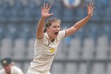 An Australian bowler appeals for a wicket in the women's Test against India in Mumbai.
