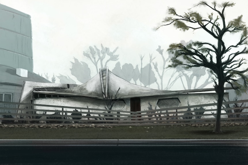 An illustration of Derrence Stevenson's tent-like home