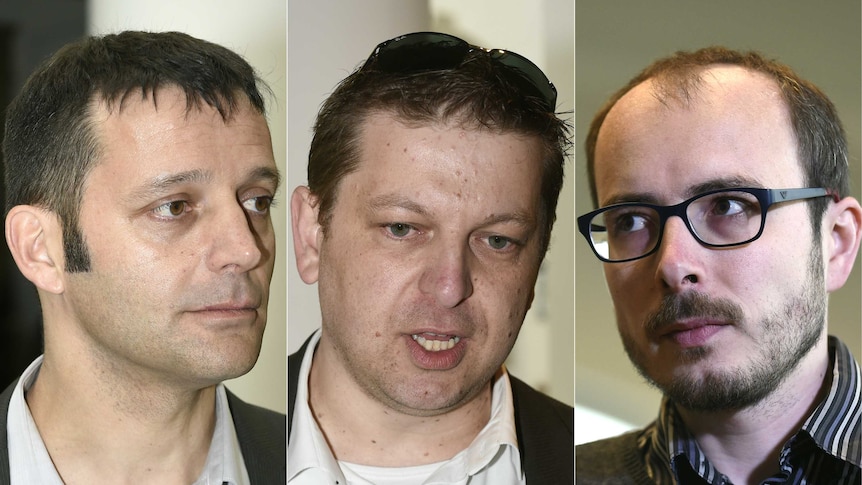 Headshots of Edouard Perrin, Raphael Halet and Antoine Deltour.