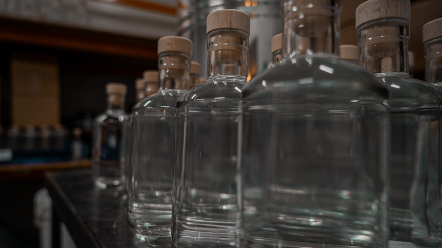 Bottles of clear alcoholic spirits