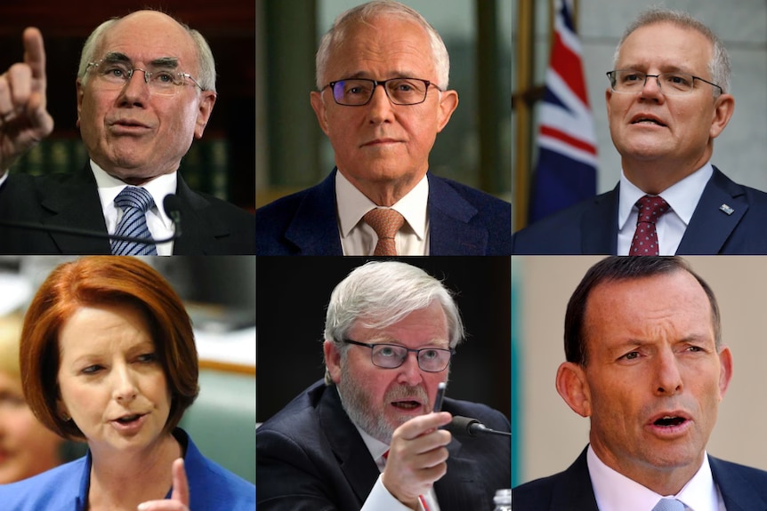 A composite image showing the faces of Australia's last six prime ministers.