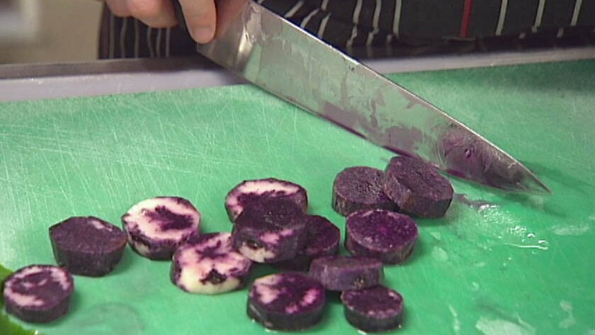 Purple potatoes grown in Tasmania.