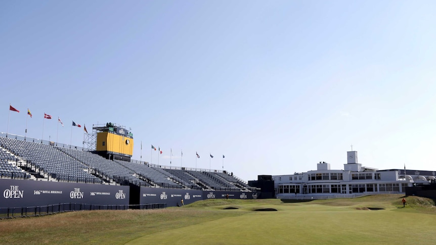 A general view of the scoreboard and clubhouse on the 18th hole at Royal Birkdale.