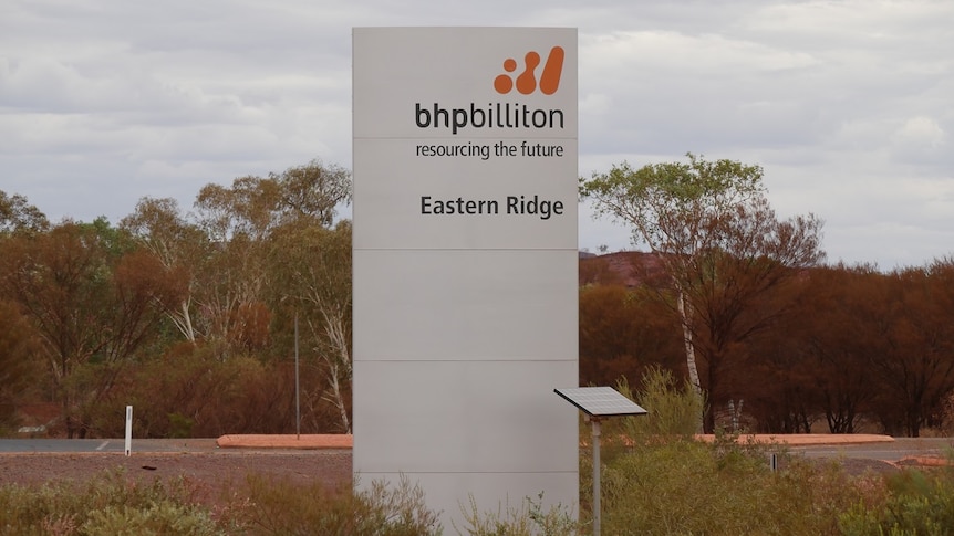 Pictured is the signage at the entry to BHP's Eastern Ridge mine site.
