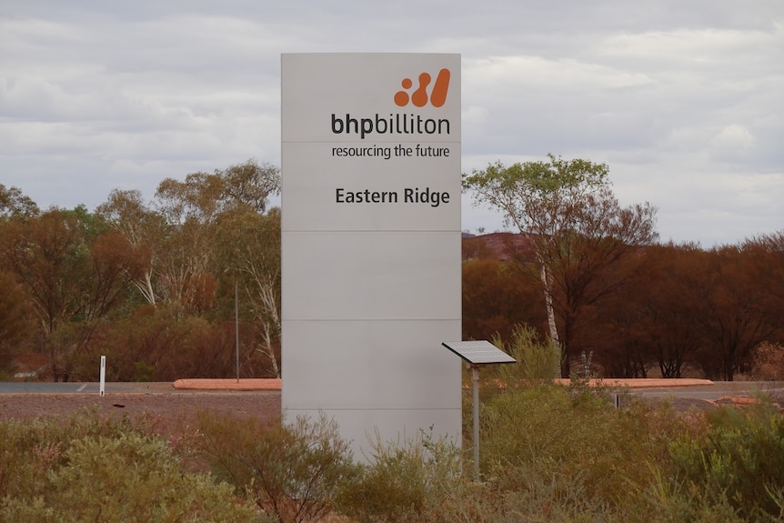 Pictured is the signage at the entry to BHP's Eastern Ridge mine site.