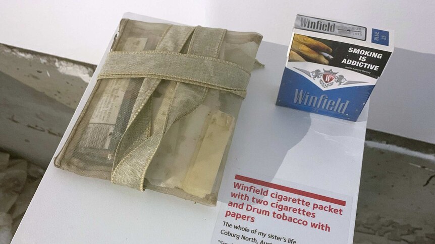 A pack of cigarettes in the Museum Of Broken Relationships exhibit.