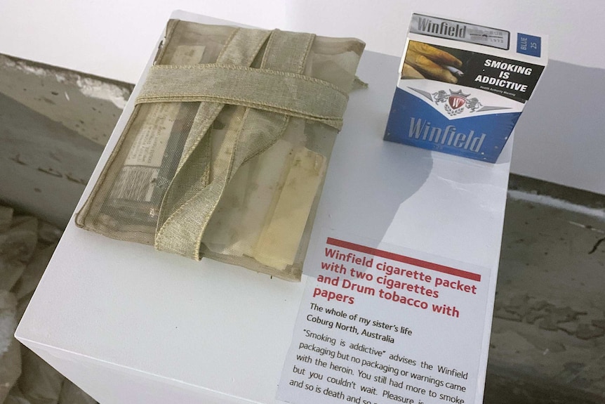 A pack of cigarettes in the Museum Of Broken Relationships exhibit.